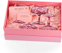 Art Deco Blush Pink Coupe Glasses with Gold Rims Gift Set of 4 – styled gift moment