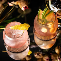 Art Deco Blush Pink Gin and Tonic Glasses with Gold Rims Gift Set of 4 – lifestyle hosting shot