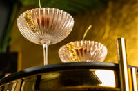 Venus Seashell Coupe Cocktail Glasses Gift Set of 4 – signature gift box closeup with cocktail recipes