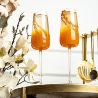 Crystal Prosecco and Champagne Flute Glasses Gift Set of 2 – signature gift box closeup with cocktail recipes