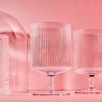 Vintage Art Deco Ribbed Goblet Cocktail Glasses with Stem Gift Set of 4 – lifestyle hosting shot