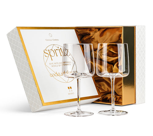 Crystal Aperol Spritz Cocktail Glasses Gift Set of 2 – hand-blown lead-free crystal