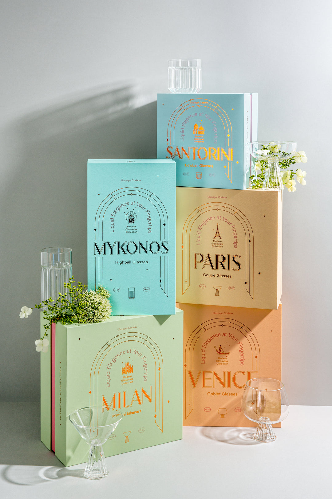 Mykonos Highball Cocktail Glasses | Modern Glassware Collection | Set of 4 | 14 oz