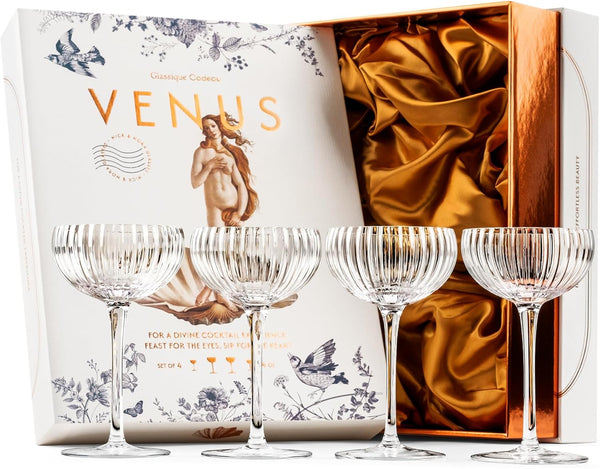 Venus Seashell Nick and Nora Cocktail Glasses Gift Set of 4 – ready-to-gift signature box