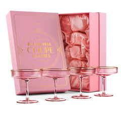 Art Deco Blush Pink Coupe Glasses with Gold Rims