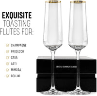 Gold Rimmed Square Champagne Glasses Gift Set of 2 – detail of hand-polished crystal rim