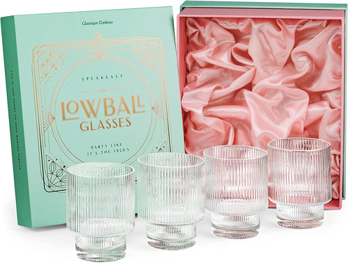 Vintage Art Deco Lowball Cocktail Glasses Gift Set of 4 – ready-to-gift signature box