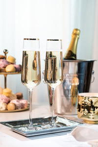 Gold Rimmed Square Champagne Glasses Gift Set of 2 – hosting and entertaining detail