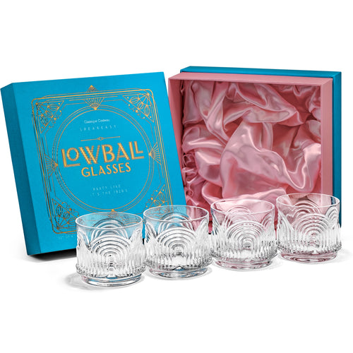 Vintage Art Deco Rocks Lowball Cocktail Glasses Gift Set of 4 – ready-to-gift signature box