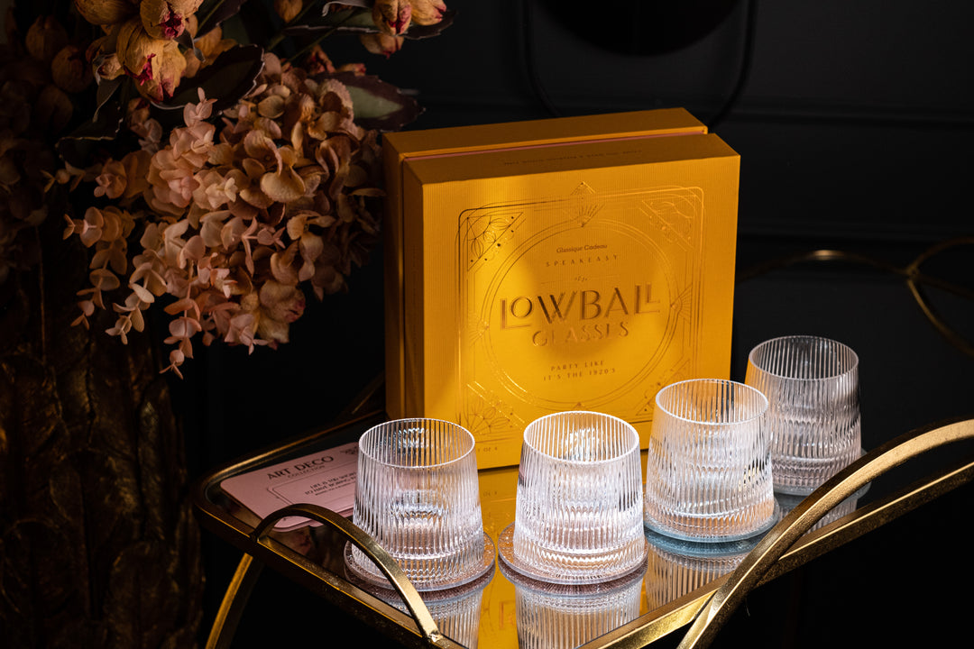 Vintage Art Deco Speakeasy Lowball Glasses | Set of 4 | 9 oz