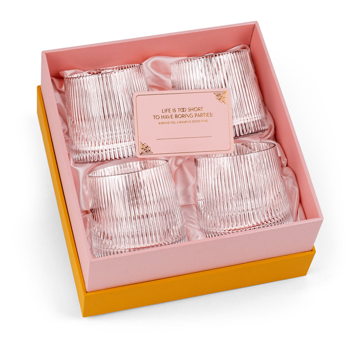 Vintage Art Deco Speakeasy Lowball Glasses | Set of 4 | 9 oz