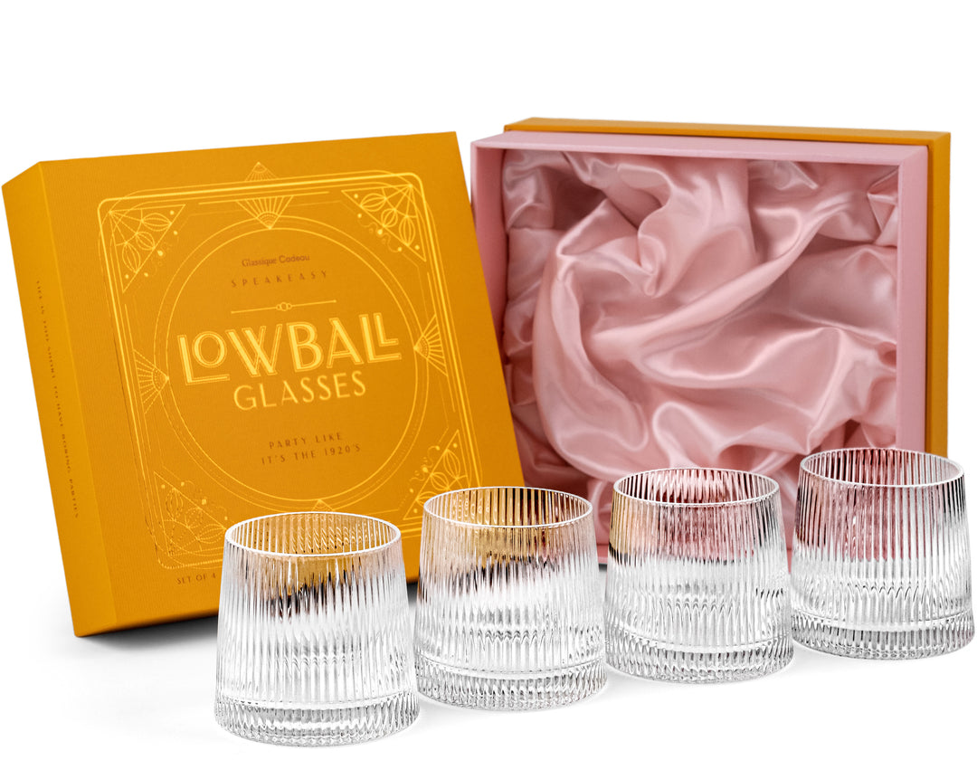 Vintage Art Deco Speakeasy Lowball Glasses | Set of 4 | 9 oz