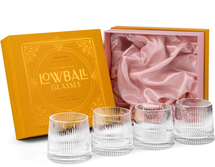 Vintage Art Deco Speakeasy Lowball Glasses | Set of 4 | 9 oz