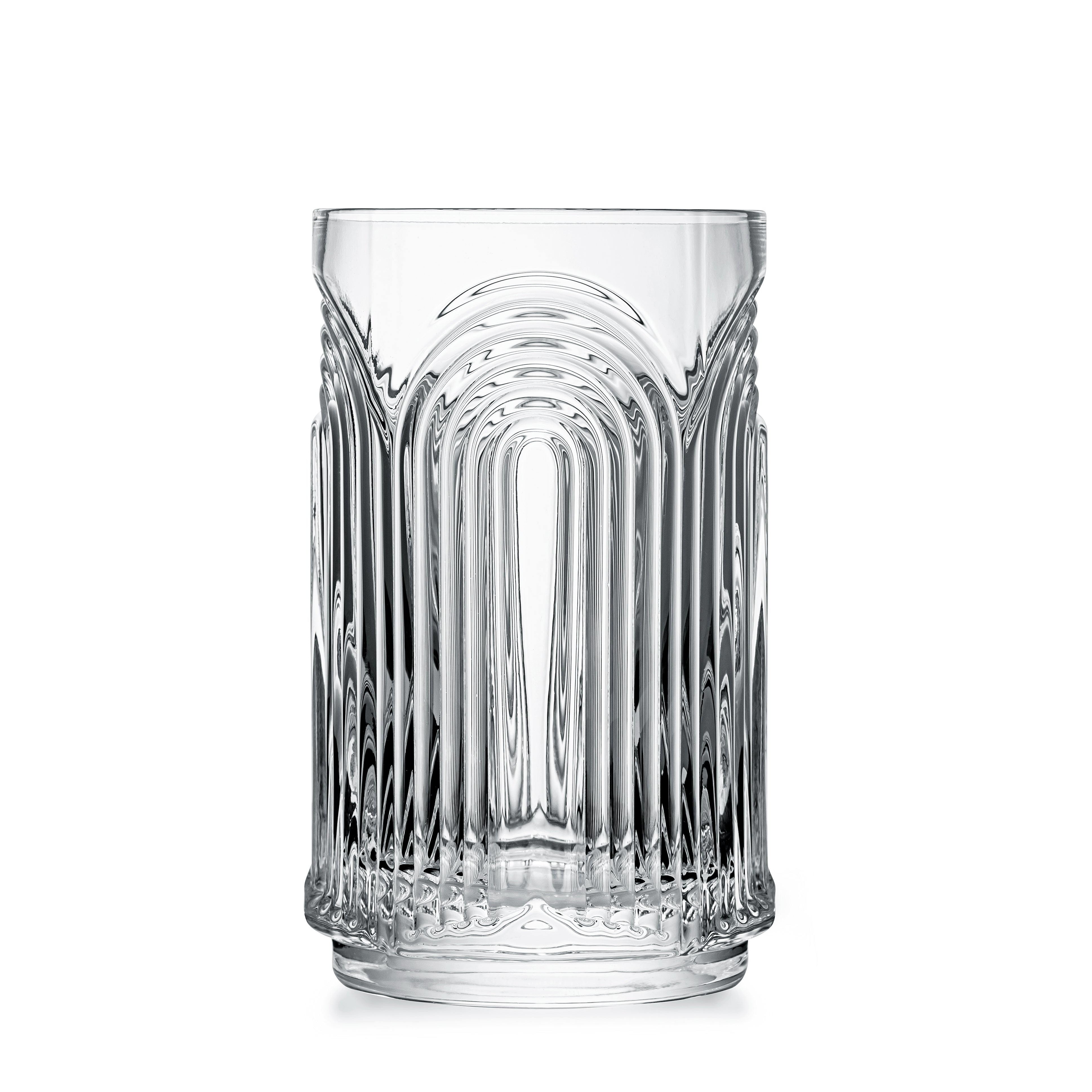 Viski Gatsby Highball Glasses Set of 2 - Vintage Drinking Glass, Art Deco  Ripple Glassware Arch Design, 15oz Gold Plated Base Collins Glasses Set in  2023