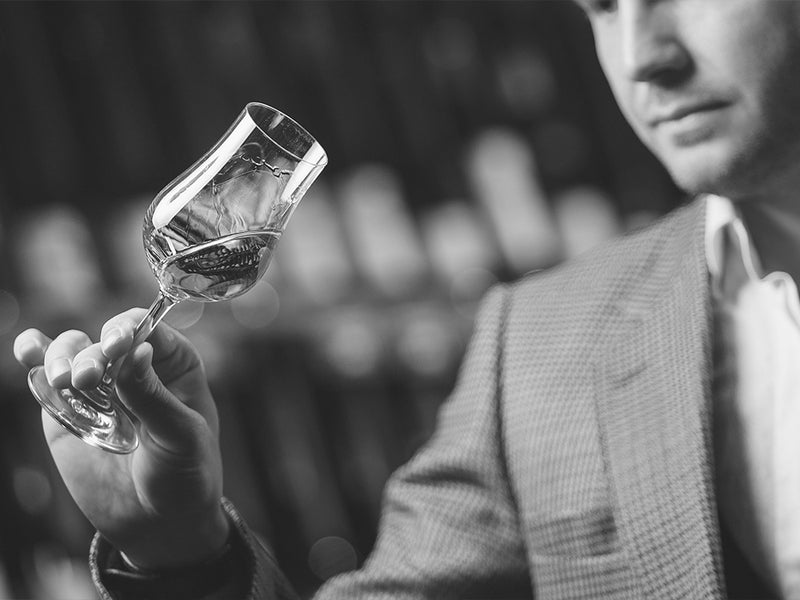 Whiskey tasting glasses lined up for a nosing session