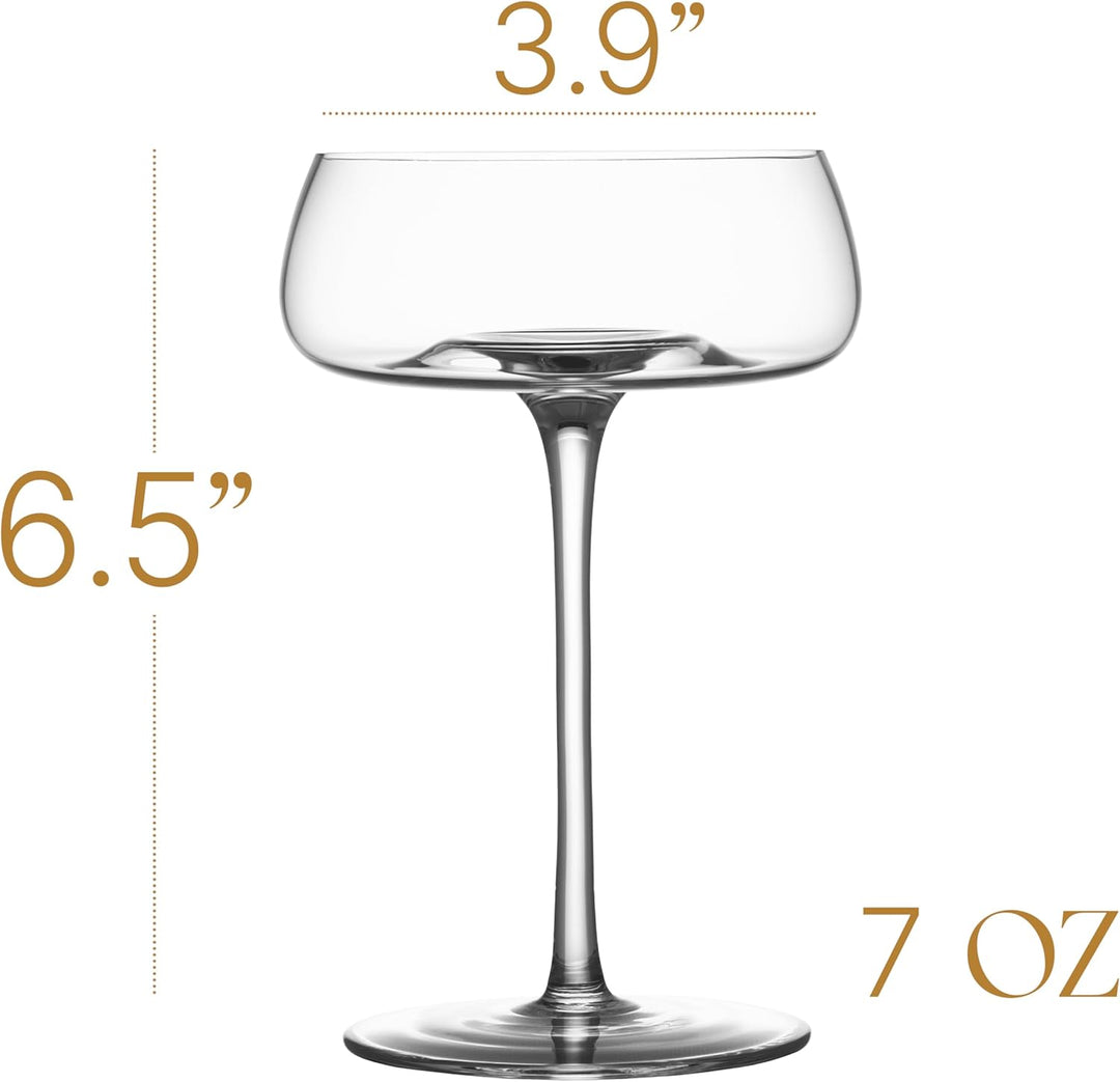 Crystal Cocktail and Champagne Coupette Glasses | Set of 4 | 9 oz