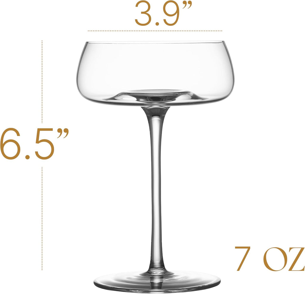 Crystal Cocktail and Champagne Coupette Glasses | Set of 4 | 9 oz