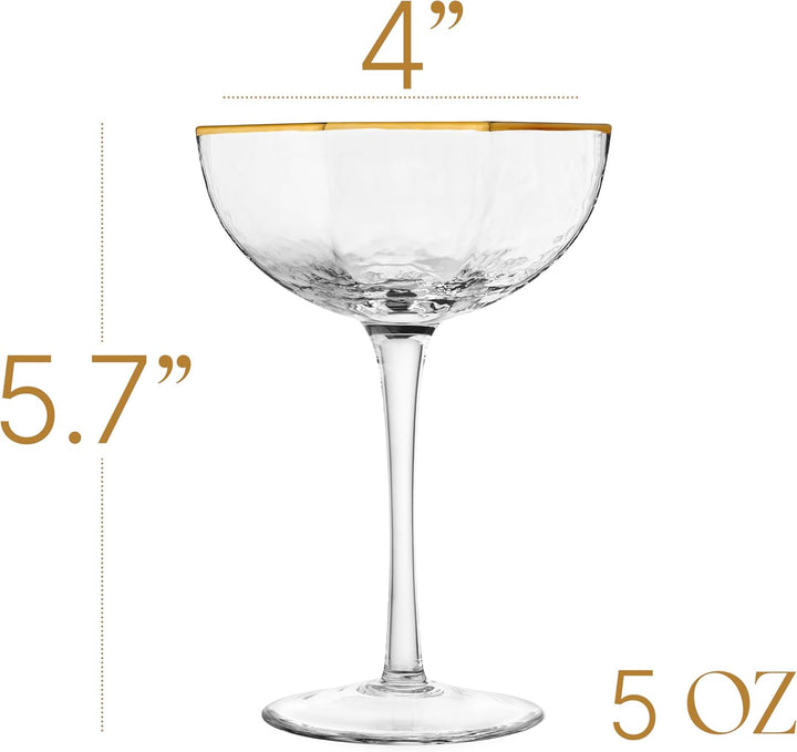 Octagonal Prestige Coupe Cocktail Glasses with Gold Rims | Set of 4 | 5 oz