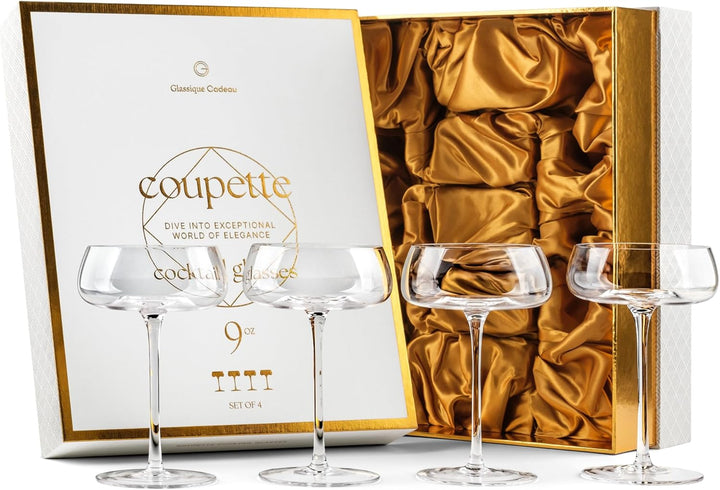 Crystal Cocktail and Champagne Coupette Glasses | Set of 4 | 9 oz