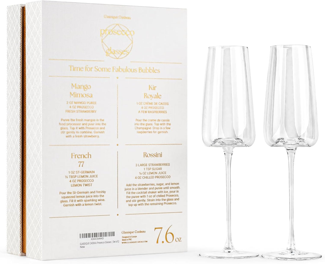 Crystal Prosecco and Champagne Cocktail Glasses | Set of 2 | 7 oz