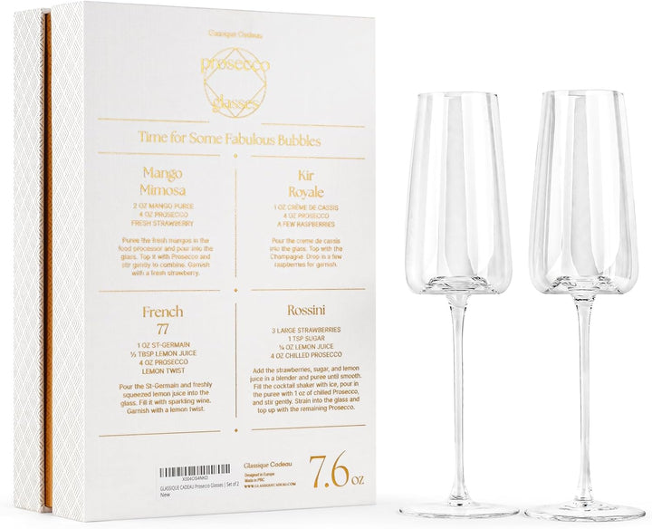 Crystal Prosecco and Champagne Cocktail Glasses | Set of 2 | 7 oz