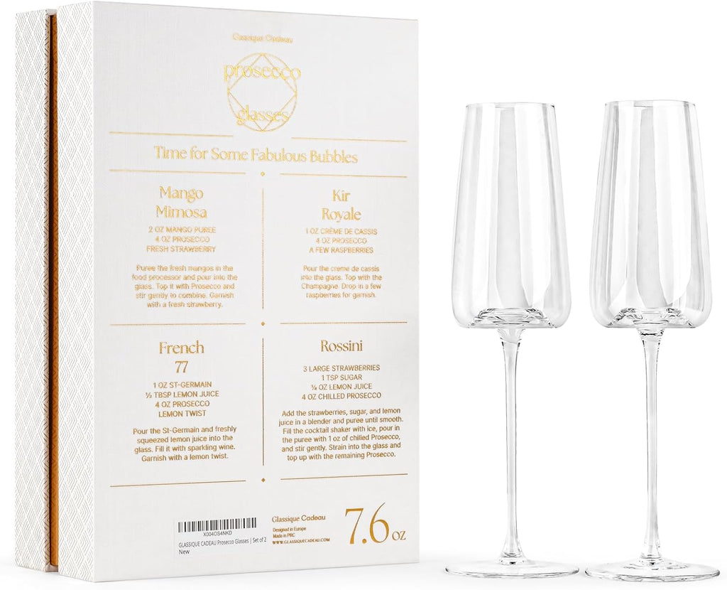 Crystal Prosecco and Champagne Cocktail Glasses | Set of 2 | 7 oz