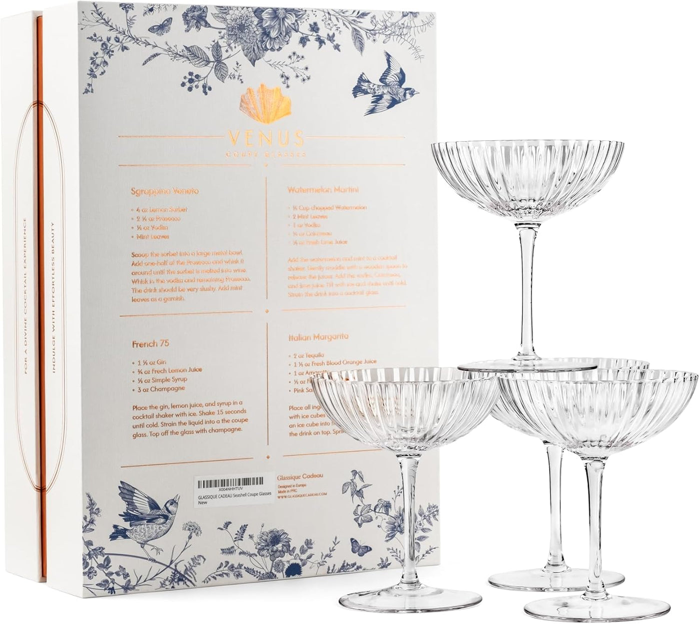 Venus Seashell Coupe Cocktail Glasses Gift Set of 4 – lifestyle hosting shot