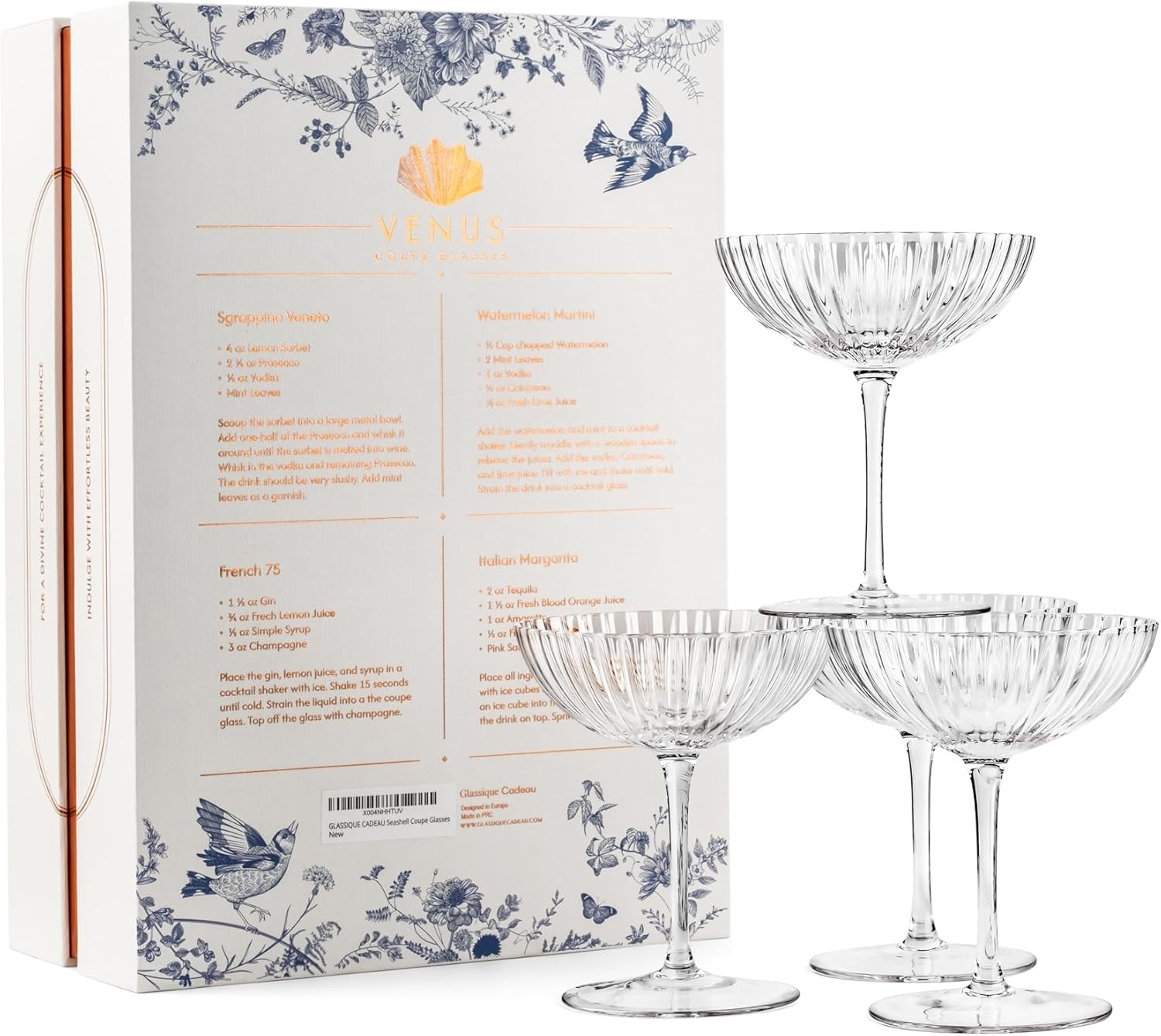 Venus Seashell Coupe Cocktail Glasses Gift Set of 4 – lifestyle hosting shot