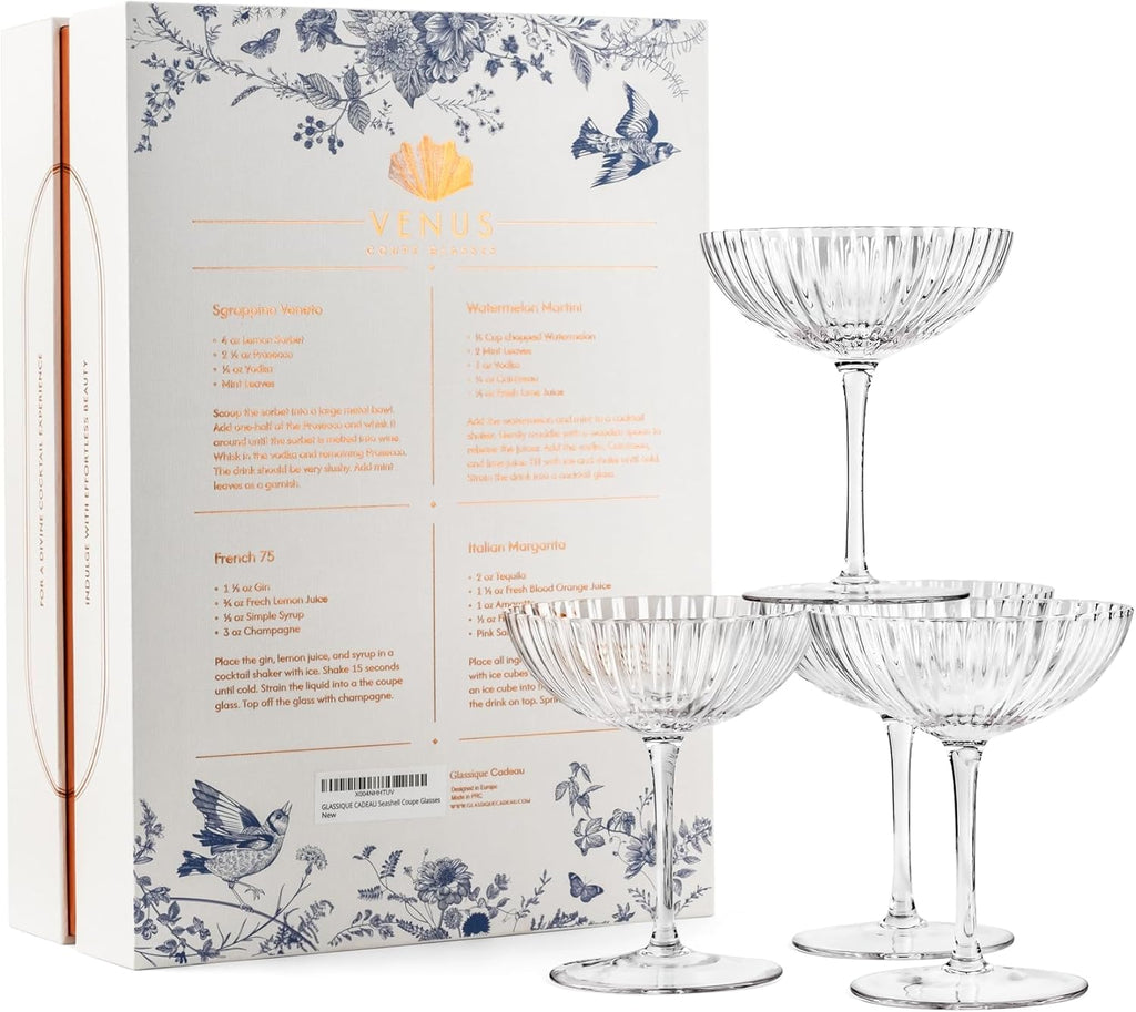 Venus Seashell Coupe Cocktail Glasses | Set of 4 | 8 oz