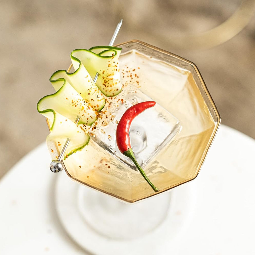 Octagonal Coupe Cocktail Glasses with Gold Rims Gift Set of 4 – signature gift box closeup with cocktail recipes