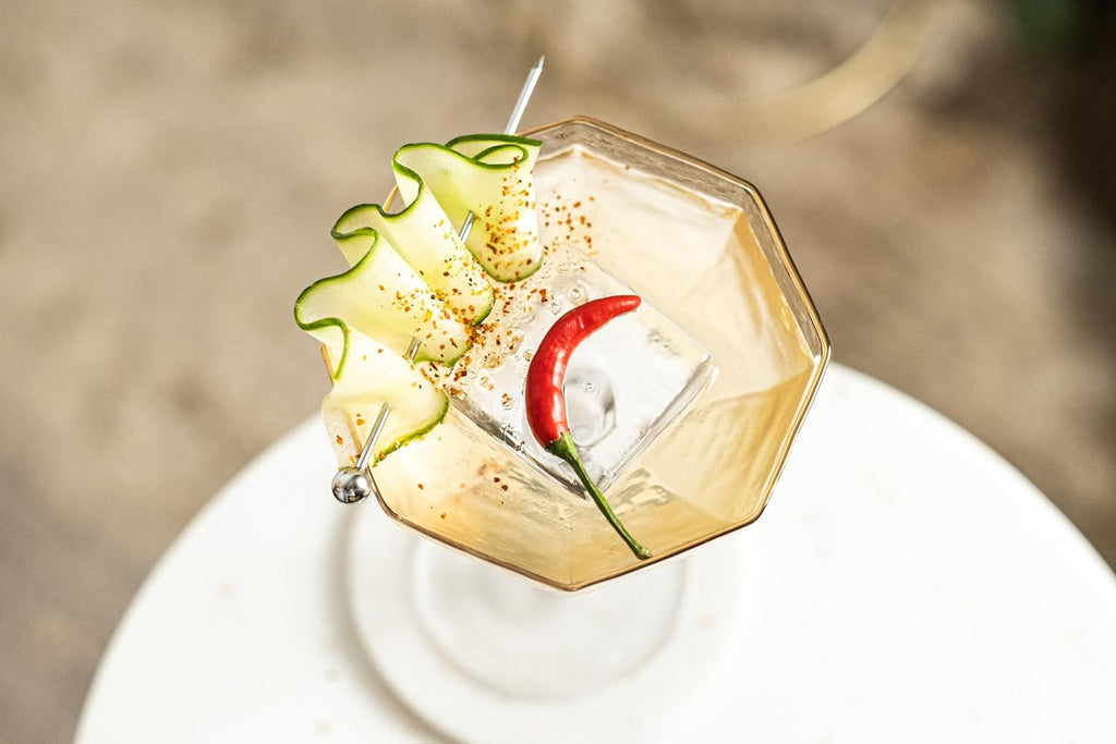 Octagonal Prestige Coupe Cocktail Glasses with Gold Rims | Set of 4 | 5 oz