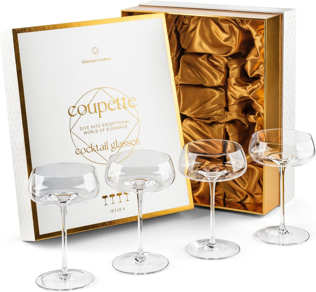 Crystal Cocktail and Champagne Coupette Glasses | Set of 4 | 9 oz