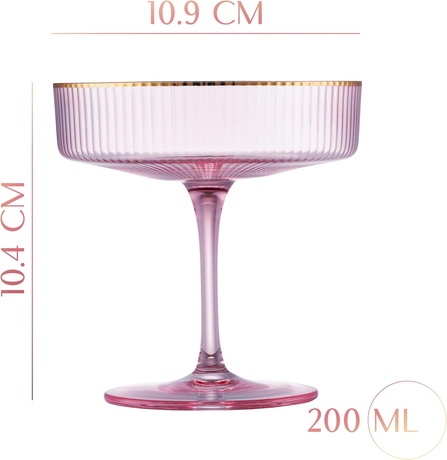 Art Deco Blush Pink Coupe Glasses with Gold Rims