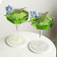 Octagonal Coupe Cocktail Glasses with Gold Rims Gift Set of 4 – detail of hand-polished crystal rim
