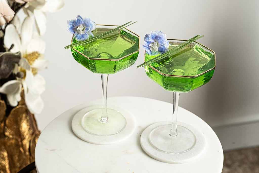 Octagonal Prestige Coupe Cocktail Glasses with Gold Rims | Set of 4 | 5 oz