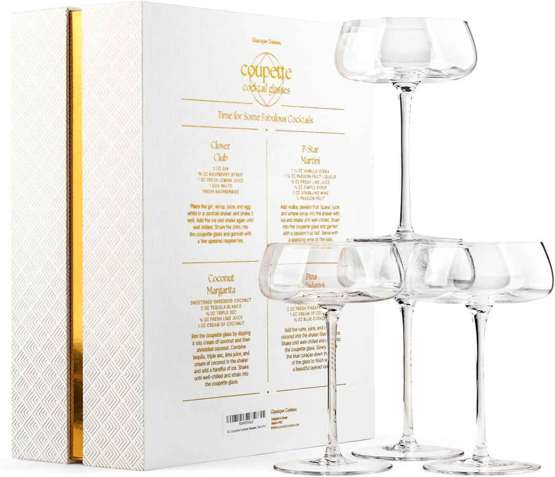 Crystal Cocktail and Champagne Coupette Glasses | Set of 4 | 9 oz