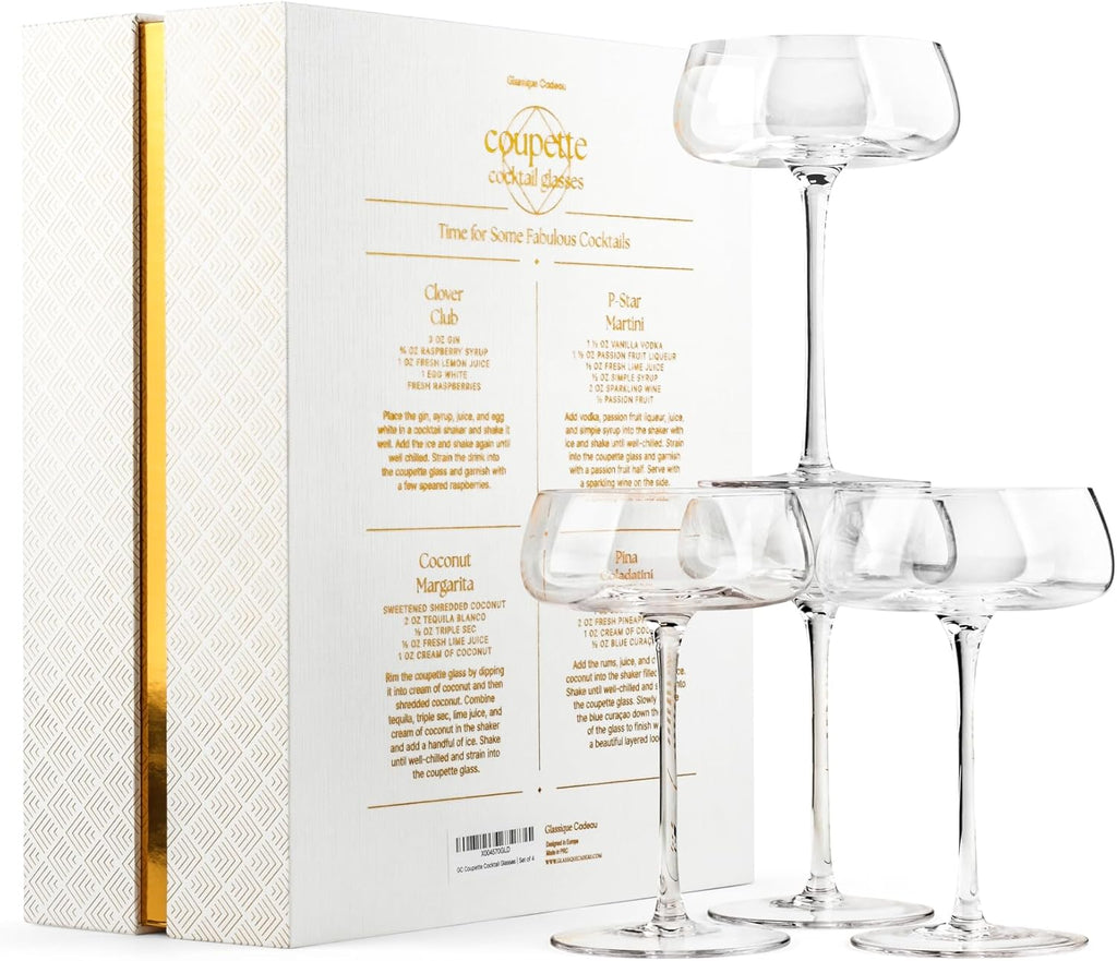 Crystal Cocktail and Champagne Coupette Glasses | Set of 4 | 9 oz