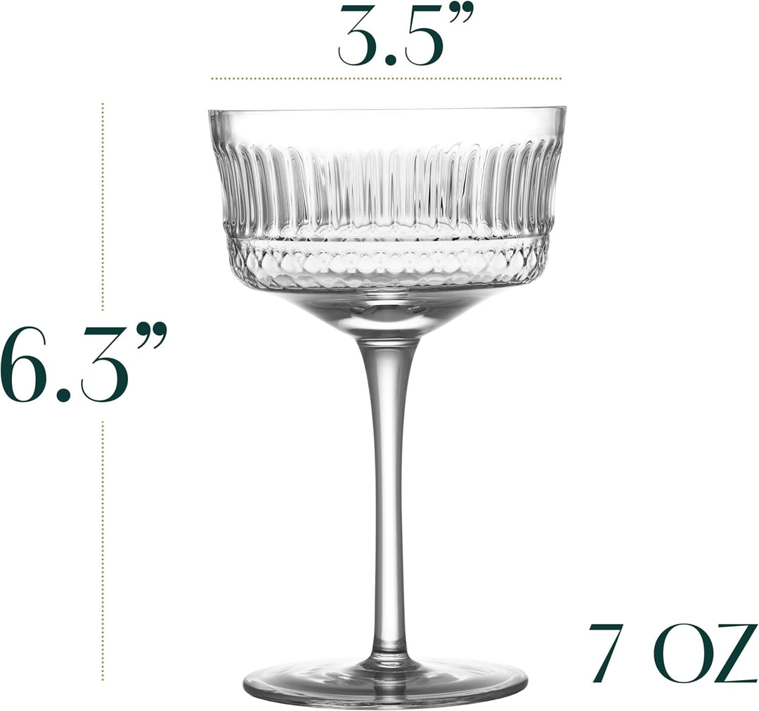 Vintage Ritzy Cocktail and Champagne Coupe Glasses | Set of 4 | 7 oz