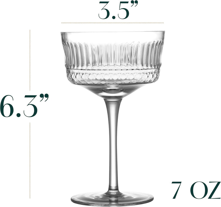 Vintage Ritzy Cocktail and Champagne Coupe Glasses | Set of 4 | 7 oz