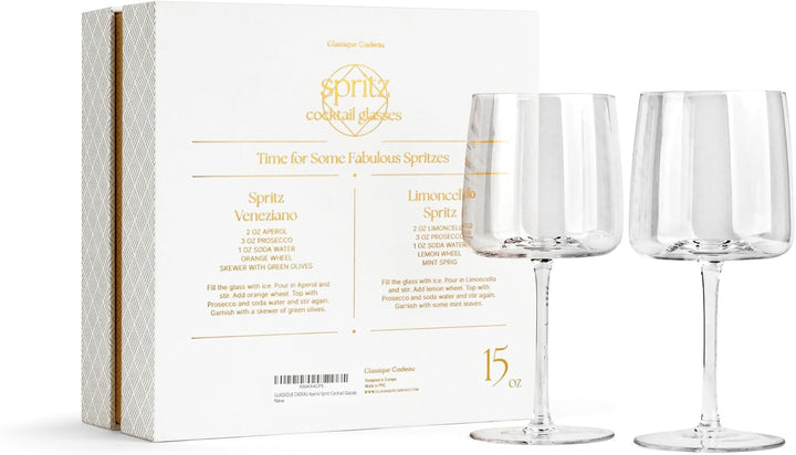 Crystal Aperol Spritz Cocktail Glasses | Set of 2 | 15 oz