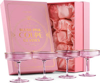 Art Deco Blush Pink Coupe Glasses with Gold Rims Gift Set of 4 – ready-to-gift signature box