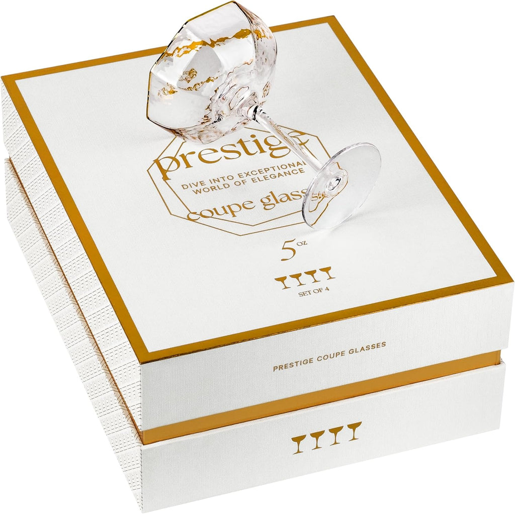 Octagonal Prestige Coupe Cocktail Glasses with Gold Rims | Set of 4 | 5 oz