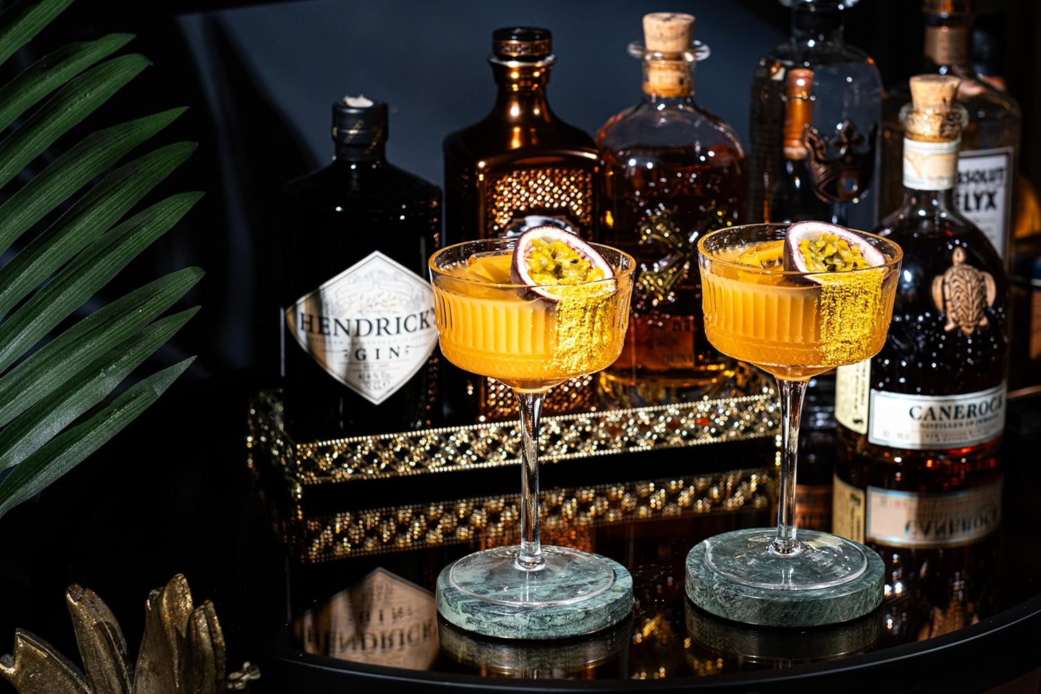 Vintage Ritzy Cocktail and Champagne Coupe Glasses Gift Set of 4 – signature gift box closeup with cocktail recipes