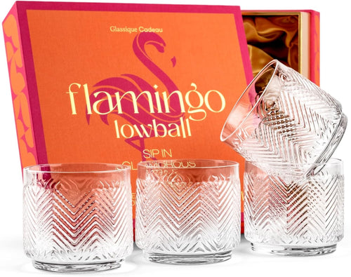 Vintage Flamingo Lowball Cocktail Glasses Tropical Gift Set – ready-to-gift signature box