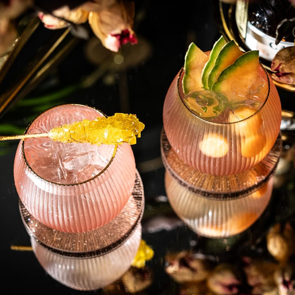 Art Deco Blush Pink Gin & Tonic Glasses with Gold Rims
