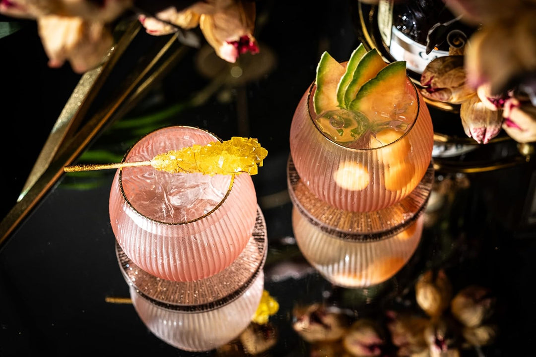 Vintage Art Deco Blush Pink Gin and Tonic Glasses with Gold Rims | Set of 4 | 13.5 oz