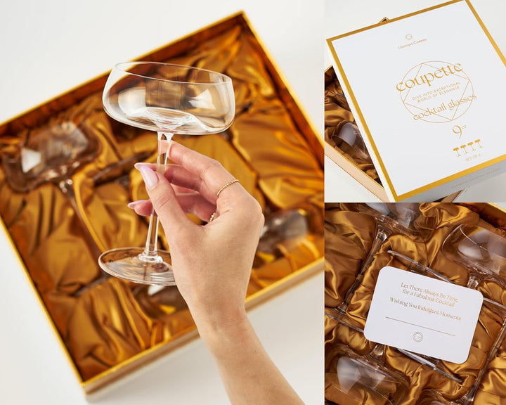Crystal Cocktail and Champagne Coupette Glasses | Set of 4 | 9 oz