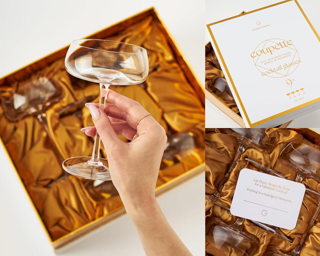 Crystal Cocktail and Champagne Coupette Glasses | Set of 4 | 9 oz