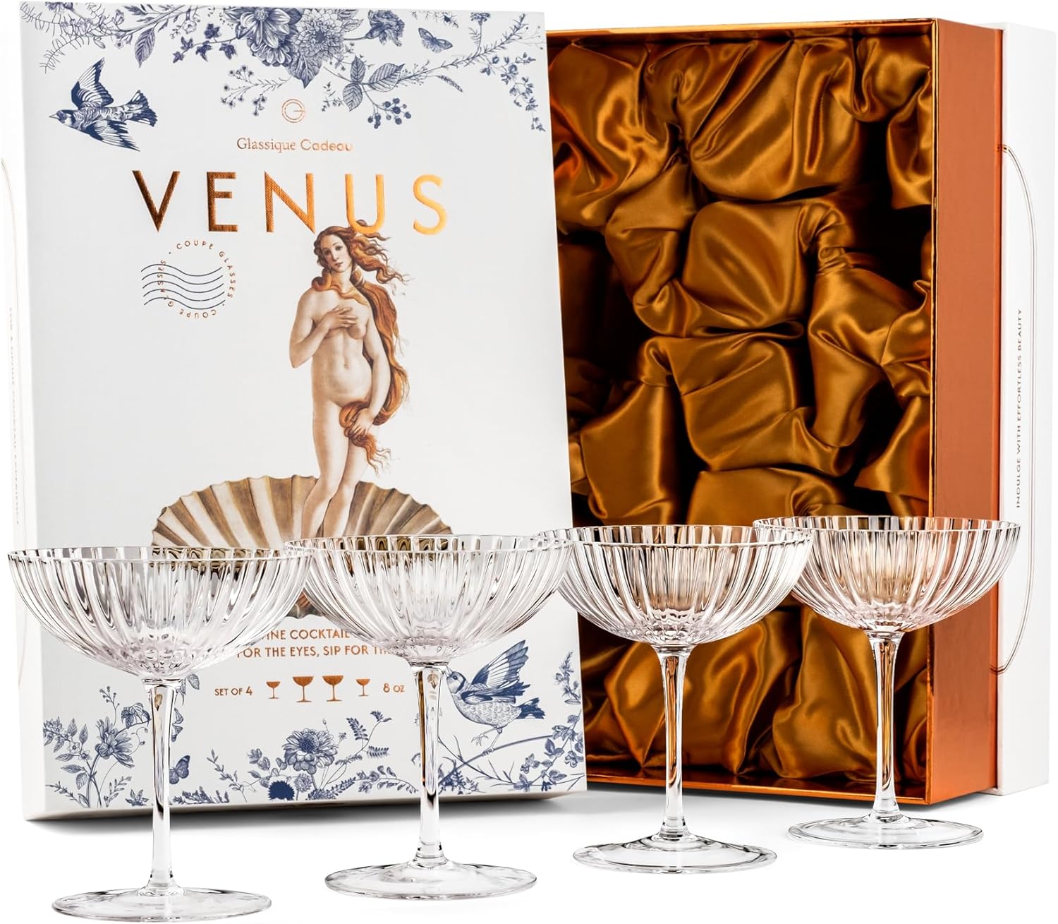 Venus Seashell Coupe Cocktail Glasses Gift Set of 4 – ready-to-gift signature box