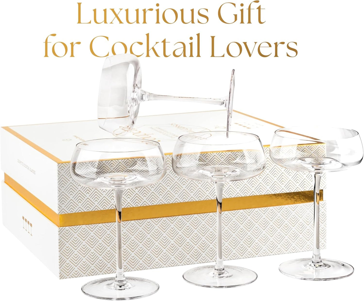 Crystal Cocktail and Champagne Coupette Glasses Gift Set of 4 – detail of hand-polished crystal rim